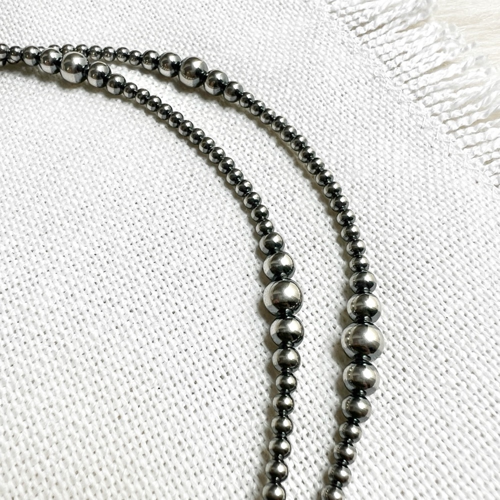 NATIVE Navajo Pearls Sterling Silver 24” Graduated Y Lariat Variegated Necklace - Picture 4 of 7